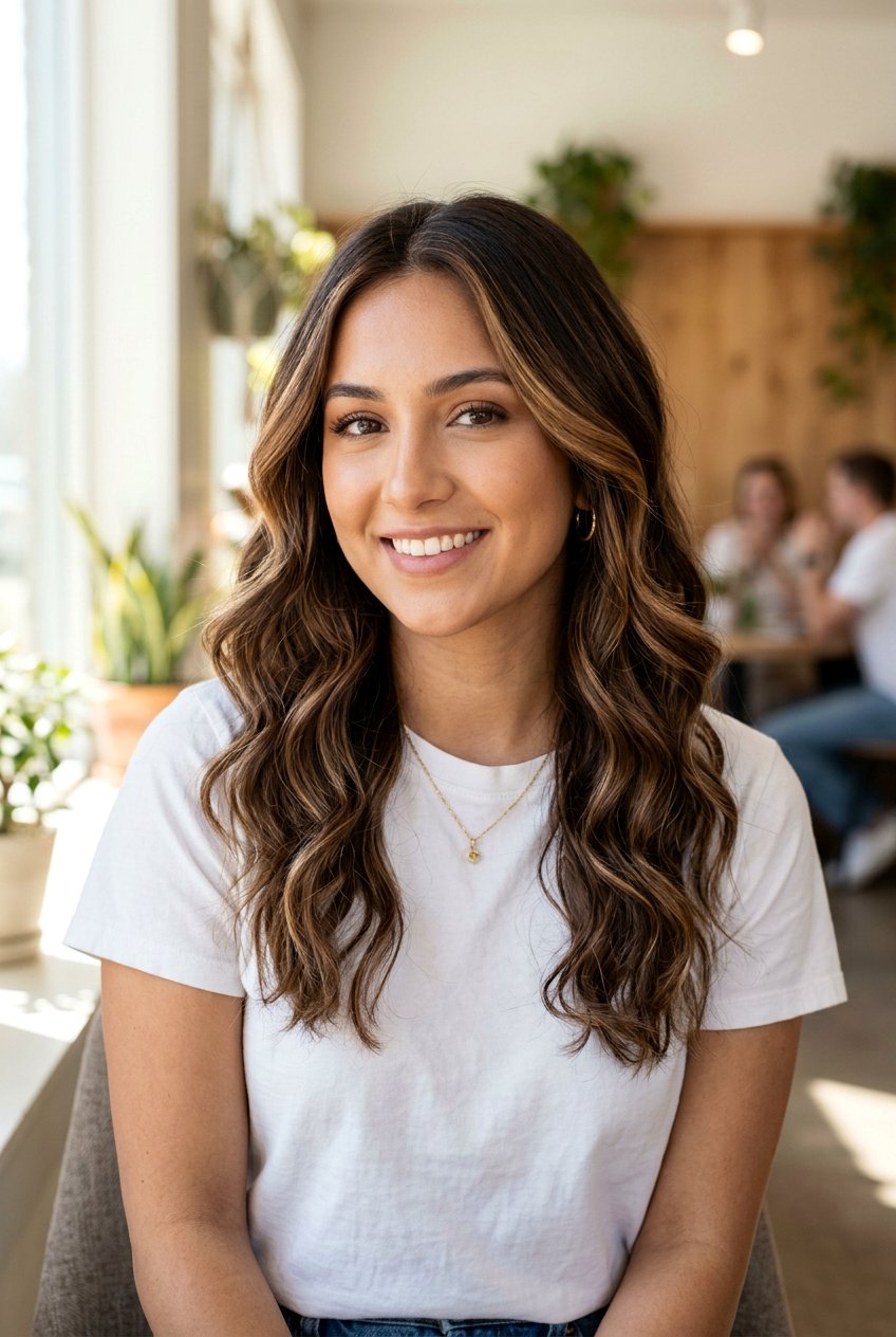 Cocoa Chestnut Balayage On Wavy Hair - 20 cocoa chestnut balayage - 20 cocoa chestnut balayage