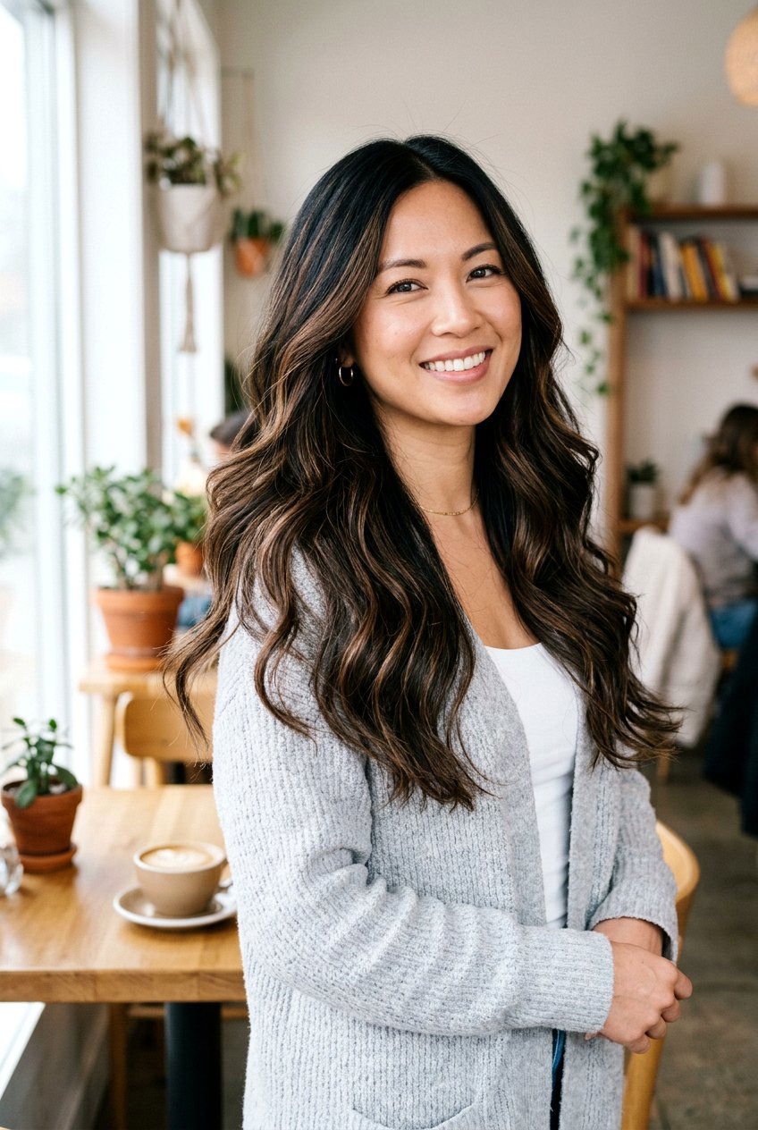 Coffee Bean Balayage - 20 dark roast balayage on black hair