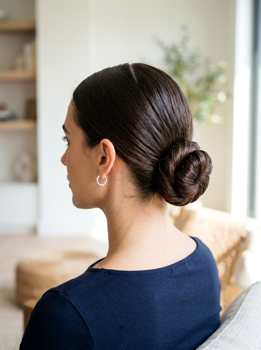 Coiled Glossy Low Bun With Middle Part - 20 glossy low bun with middle part - 20 glossy low bun with middle part