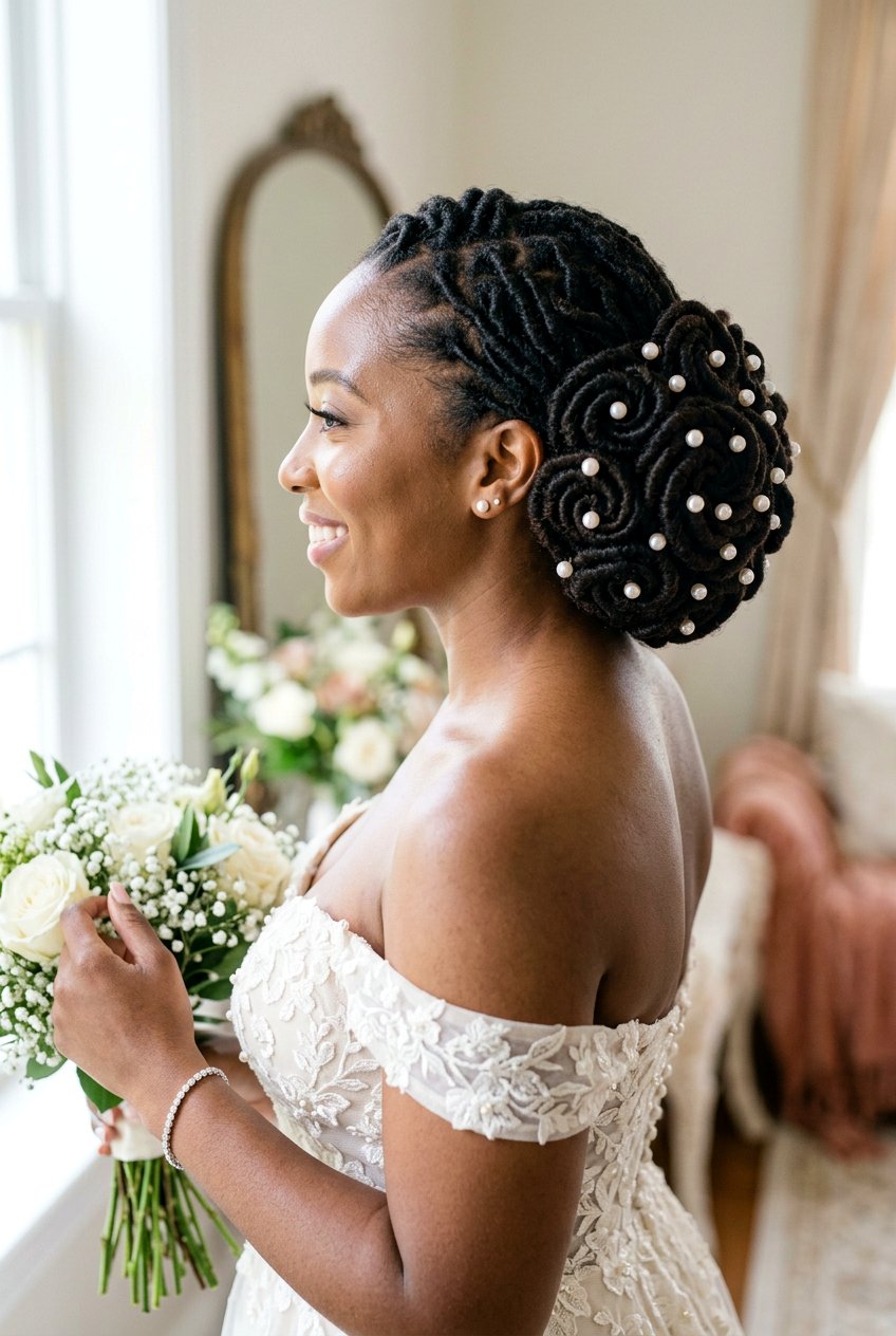 Coiled Loc Bun with Pearls - 20 bridal loc bun with pearls - 20 bridal loc bun with pearls