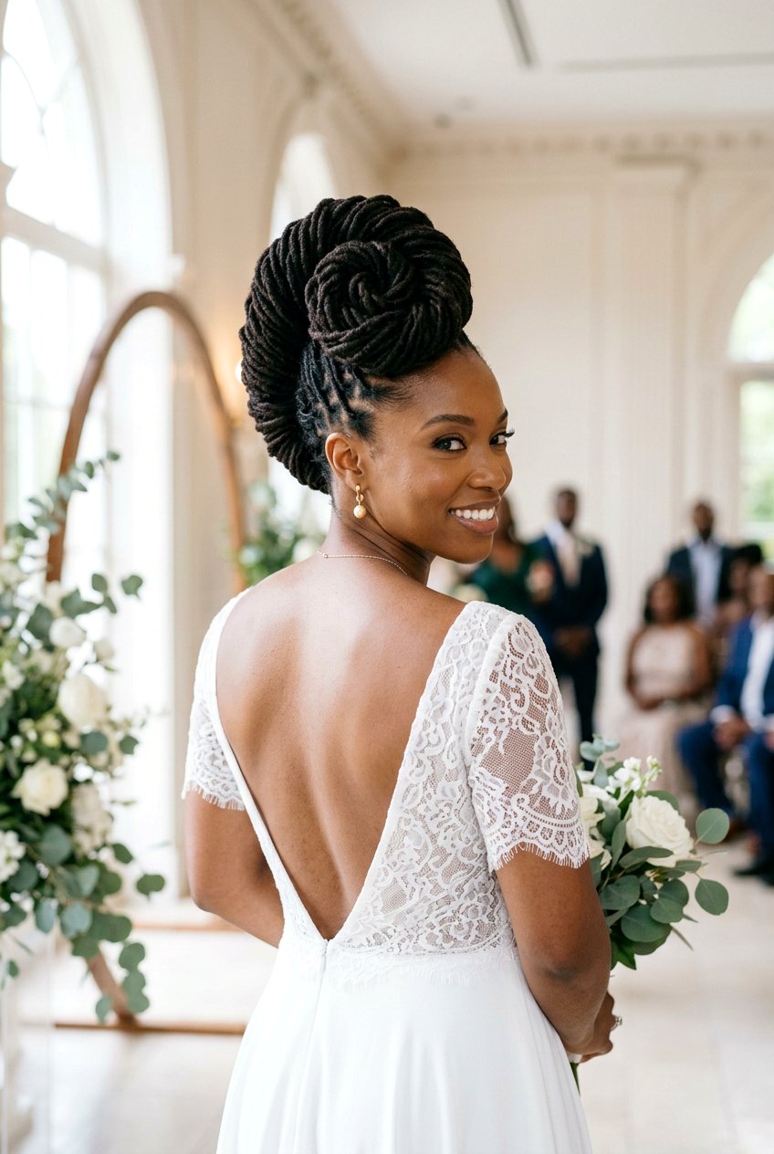 Coiled Upward Loc Ponytail - 20 bridal hairstyle for loc ponytail - 20 bridal hairstyle for loc ponytail