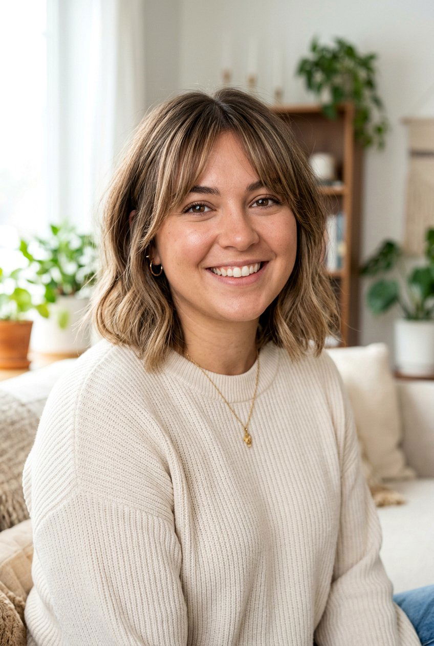 Collarbone Bob With Curtain Bangs and Highlights - 20 collarbone bob for round face - 20 collarbone bob for round face