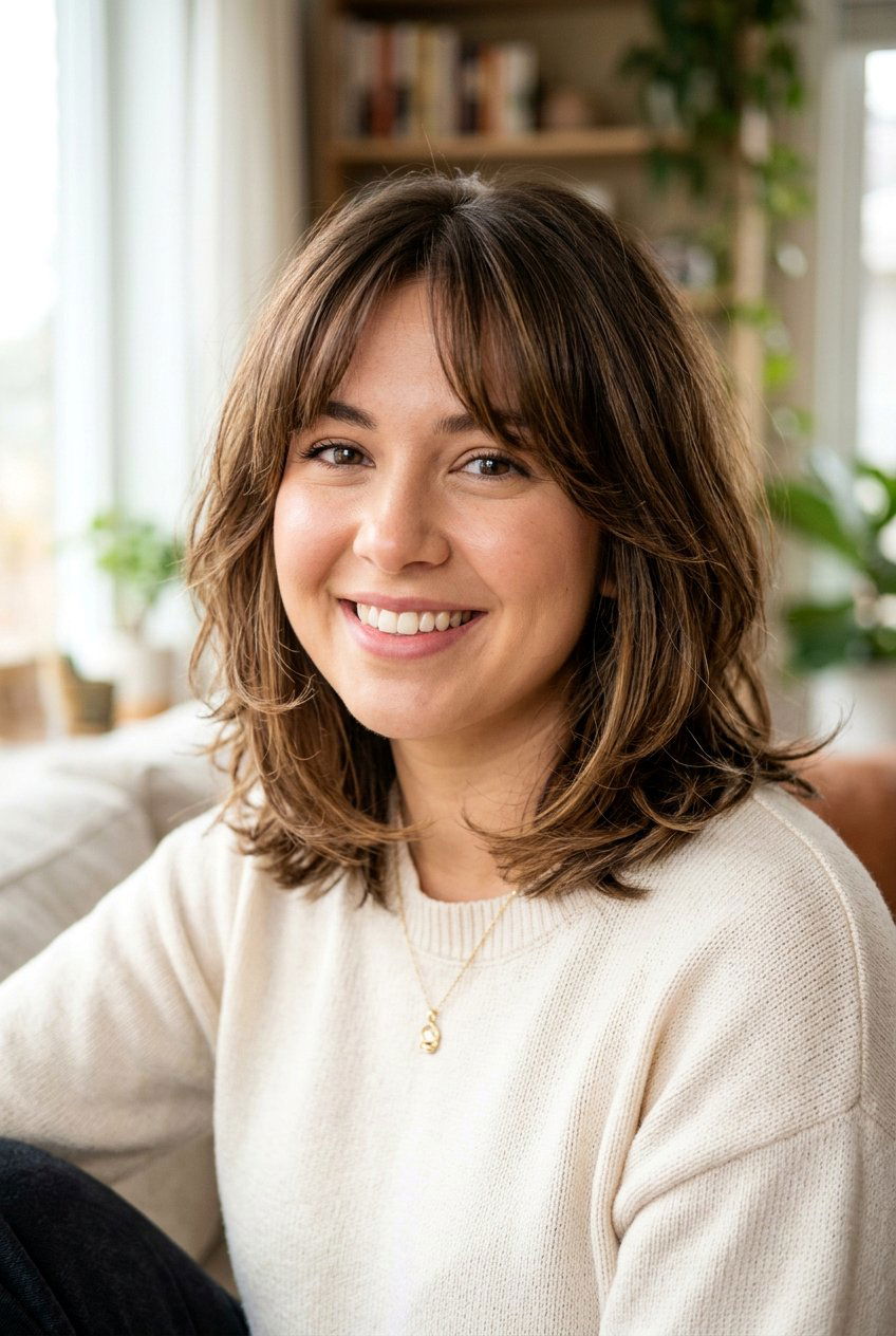 Collarbone Bob With Curtain Bangs and Layers - 20 collarbone bob for round face - 20 collarbone bob for round face