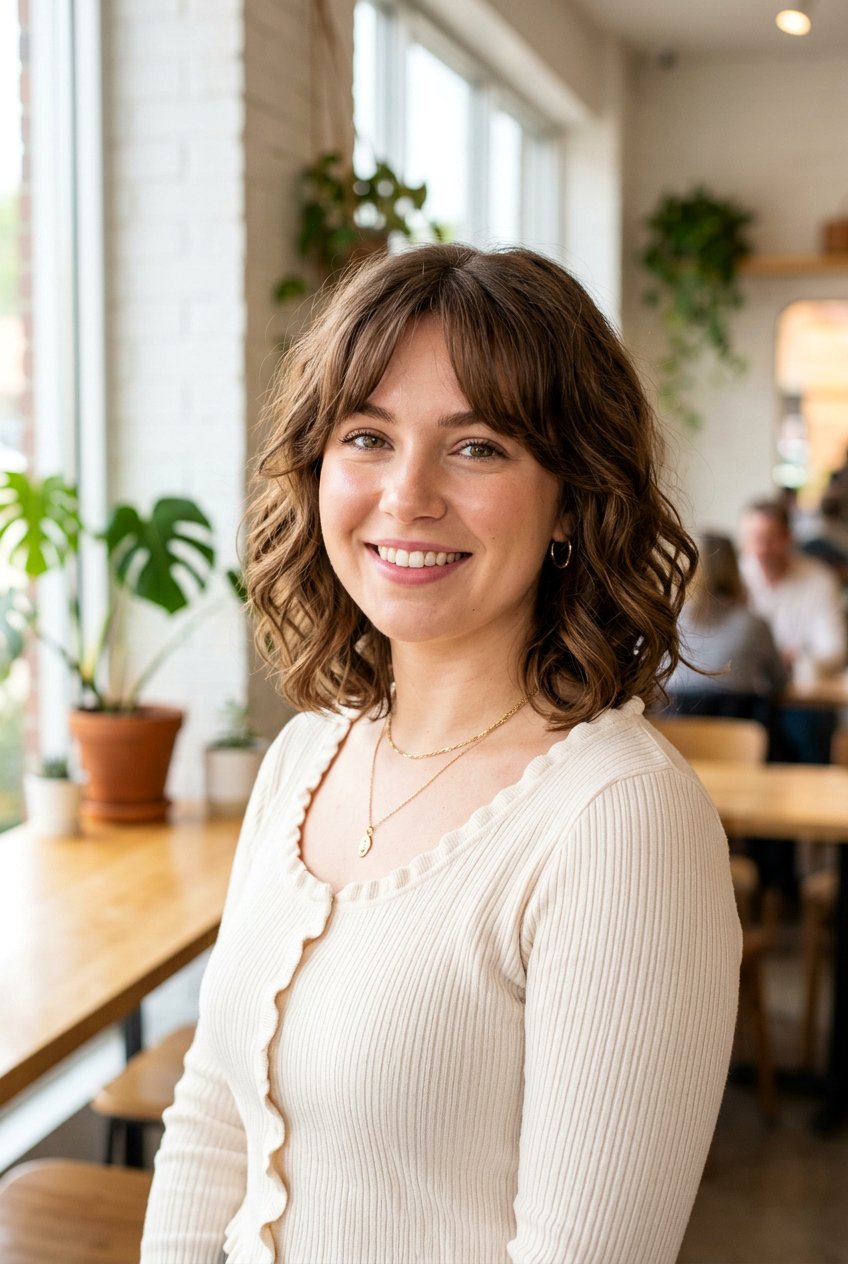 Collarbone Bob With Curtain Bangs and Waves - 20 collarbone bob for round face - 20 collarbone bob for round face