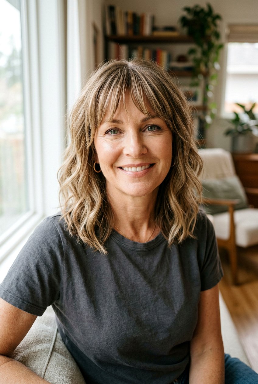 Collarbone Length Cut With Piecey Bangs - 20 medium haircut for women over 50 with bangs - 20 medium haircut for women over 50 with bangs