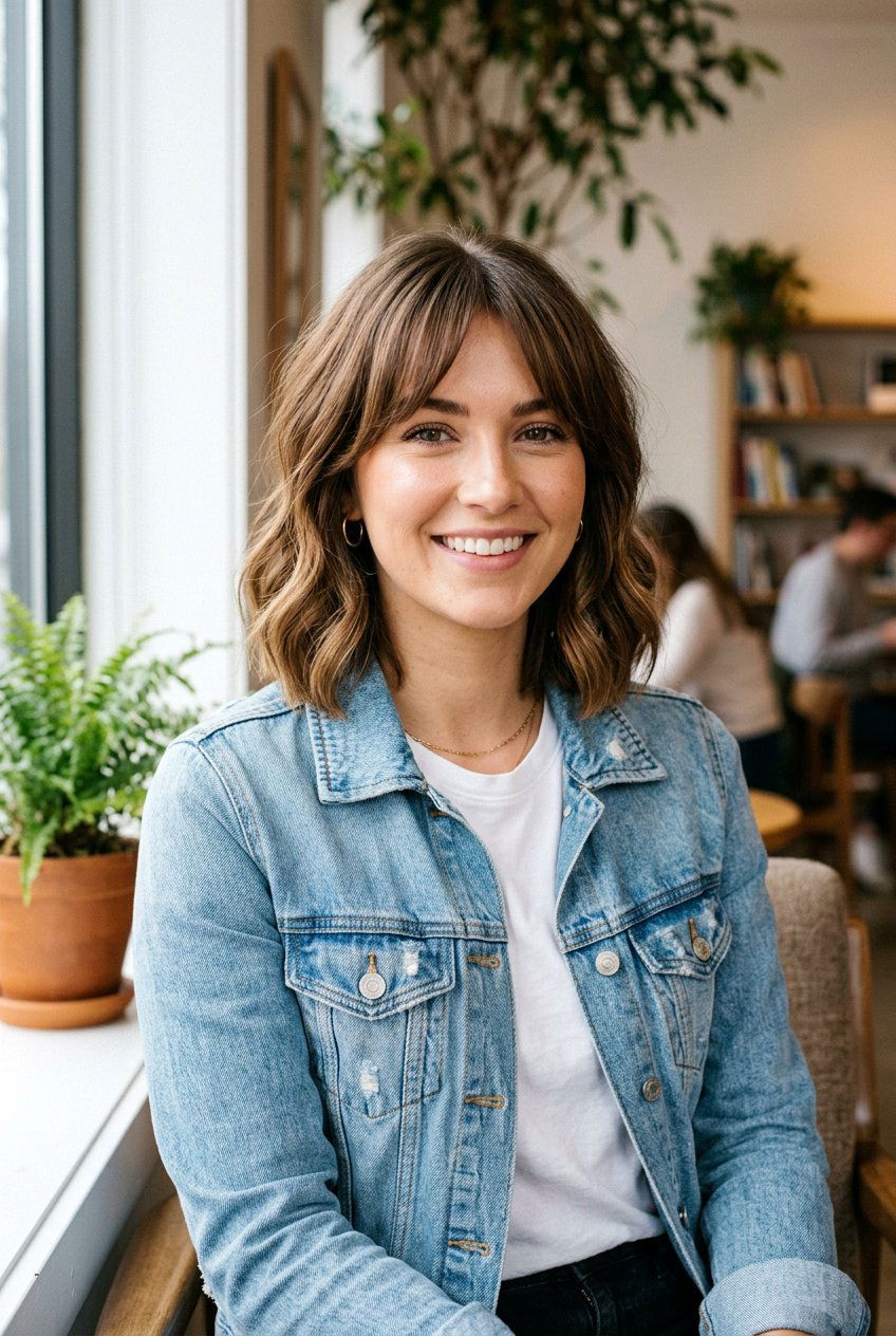 Collarbone Length Wavy Bob With Curtain Bangs - 20 collarbone haircut for wavy hair - 20 collarbone haircut for wavy hair