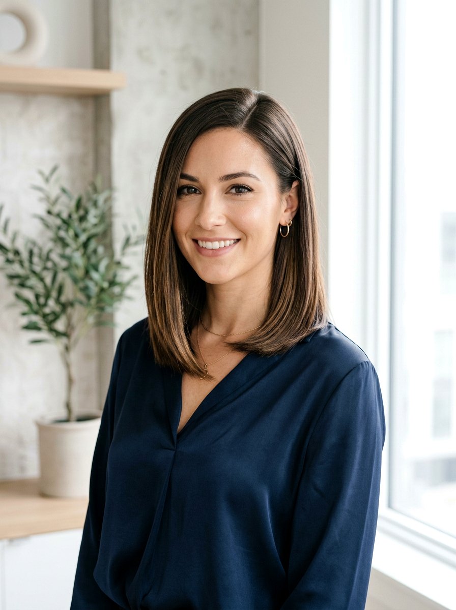 Collarbone Lob With Side Part - 20 flattering haircut for inverted triangle face - 20 flattering haircut for inverted triangle face