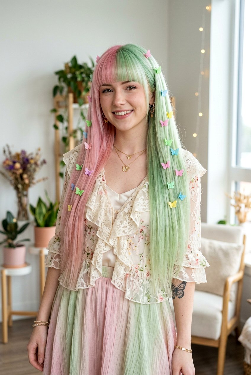 Color Block Fairycore Hair With Clips - 20 fairycore hairstyles for women - 20 fairycore hairstyles for women