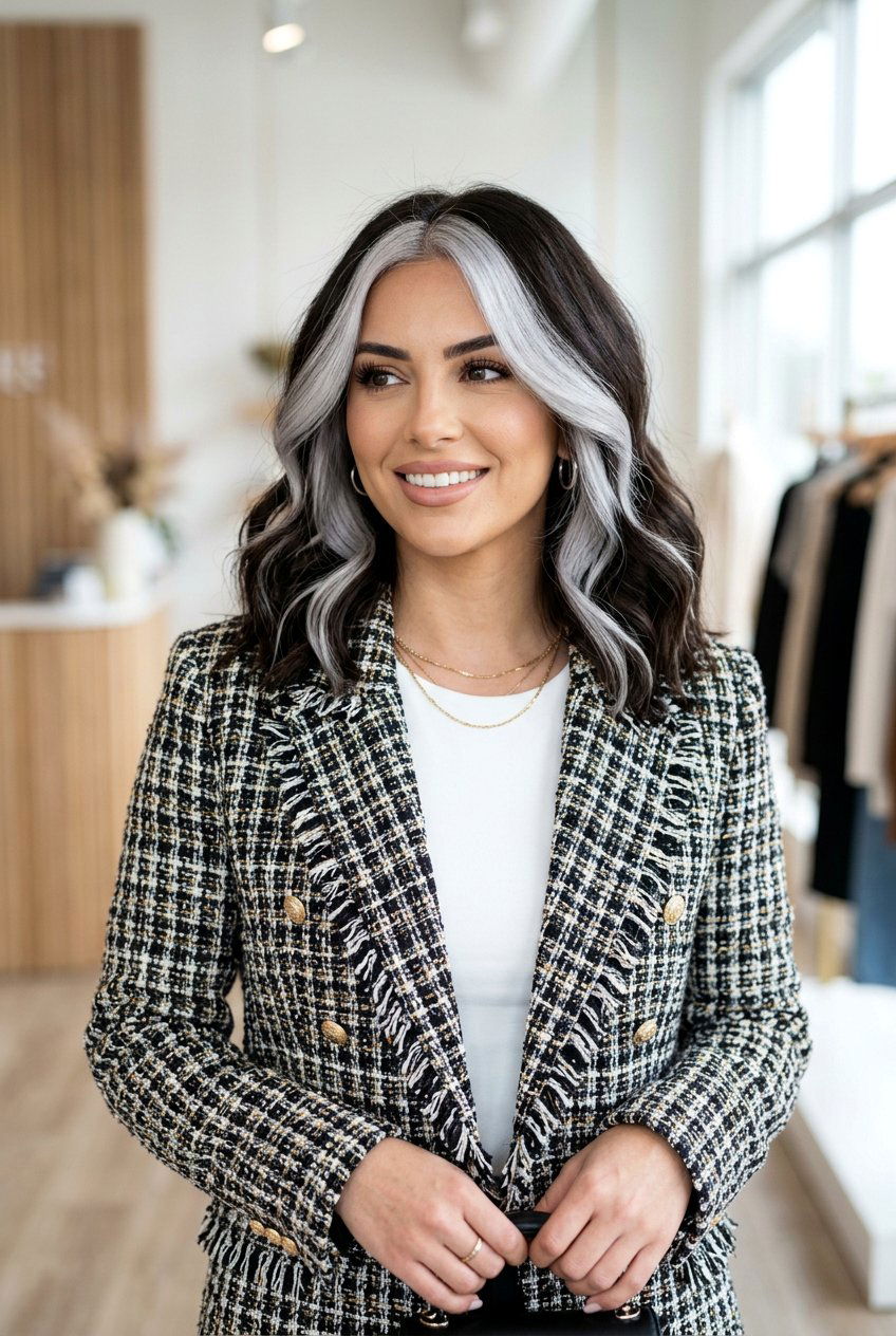 Color Block Silver Highlights - 20 elegant gray blend hair color - 20 elegant gray blend hair color