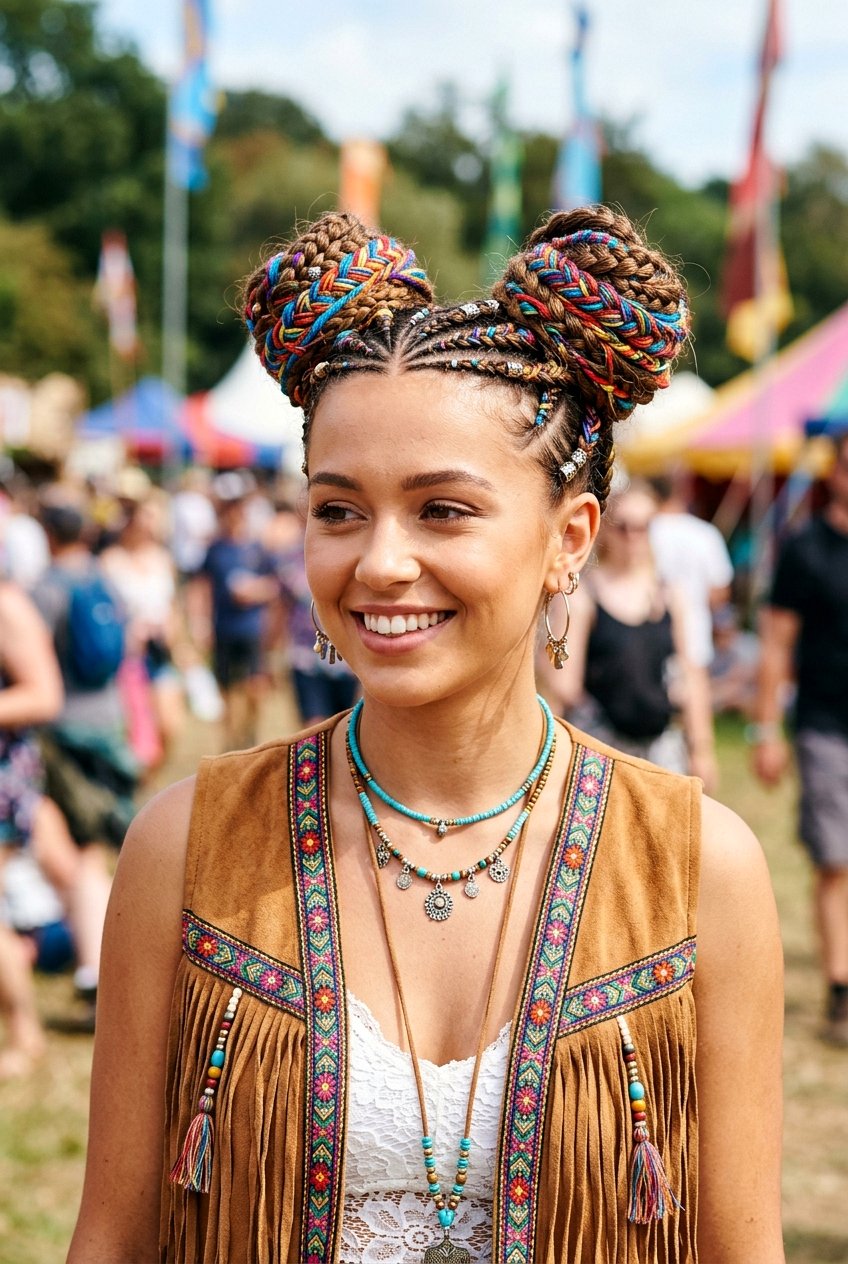 Colorful Cord Braid Space Buns - 20 festival braid space buns - 20 festival braid space buns