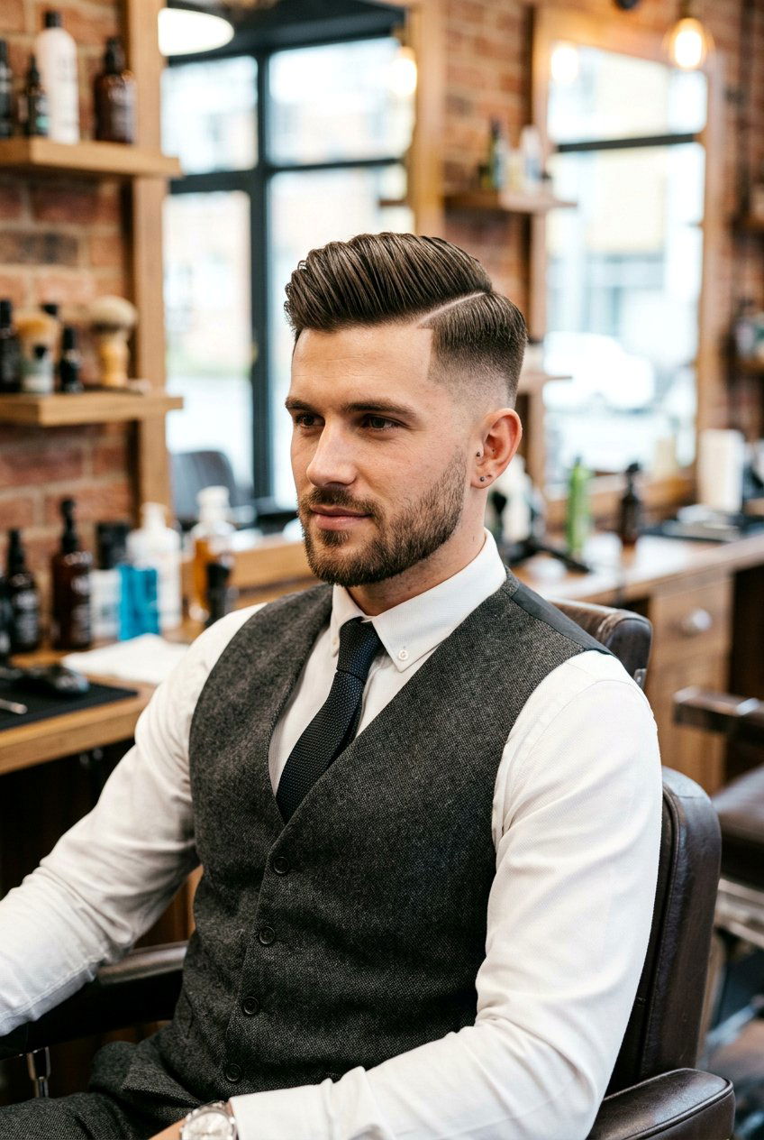 Comb Over with Hard Part - 20 mens haircut for round chubby face - 20 men’s haircut for round chubby face