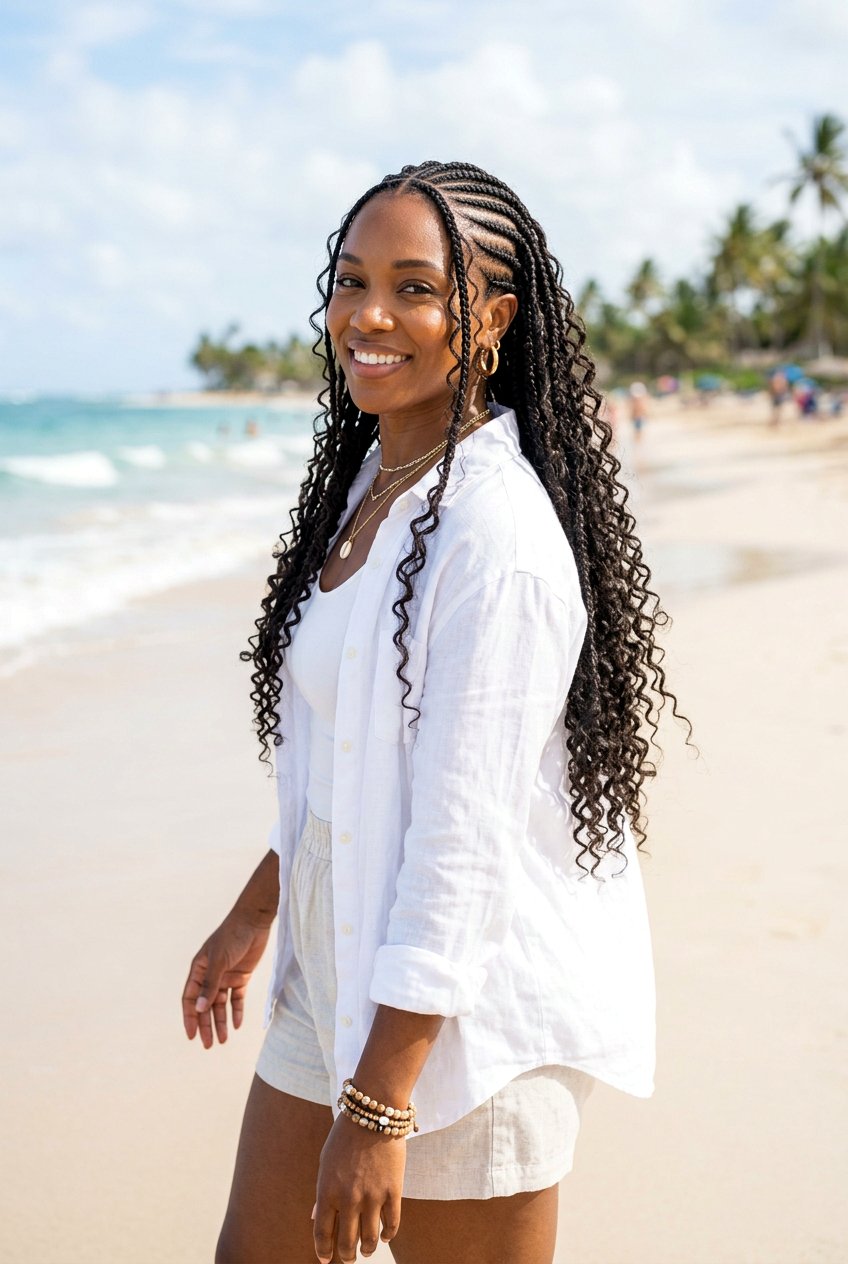 Combining Straight Back Braids With Curls - 20 braided straight back styles for women - 20 braided straight back styles for women