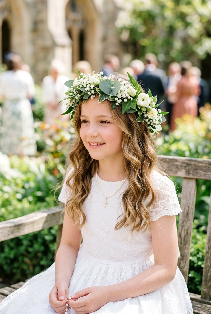 Communion Hair With Flower Crown For Girls - 20 communion hairstyles for girls - 20 communion hairstyles for girls