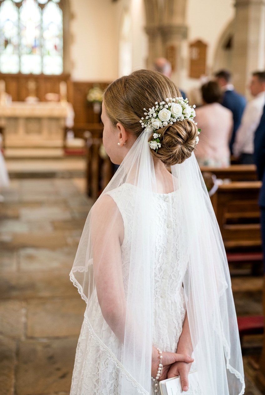 Communion Hairstyle For Girls With Veil And Bun - 20 communion hairstyles for girls - 20 communion hairstyles for girls