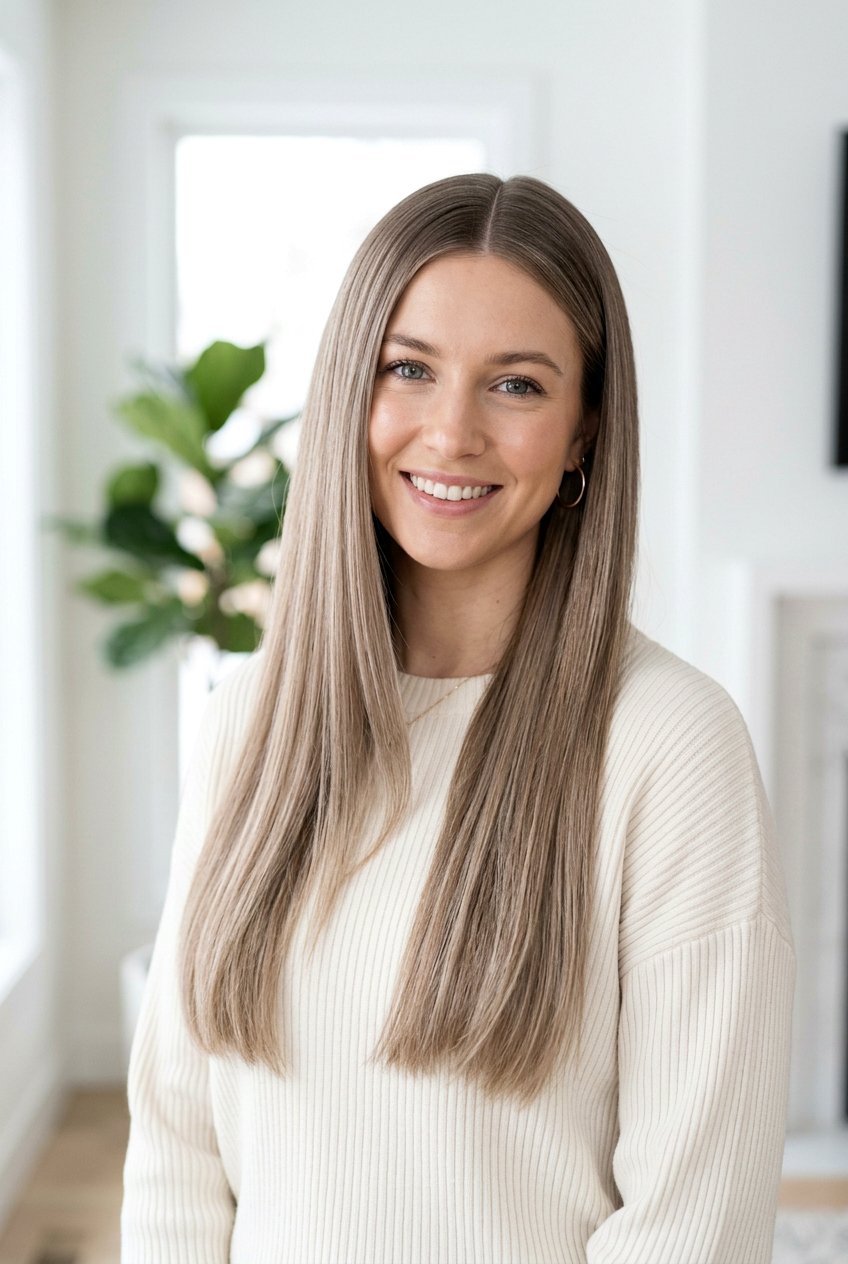 Cool Ash Bronde Straight Hair With Middle Part - 20 cool ash bronde - 20 cool ash bronde