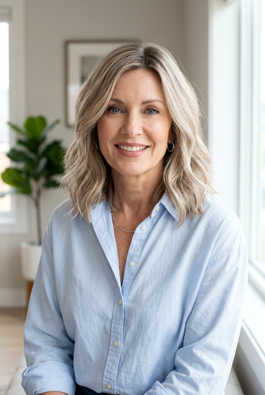 Cool Beige Blonde Lob - 20 rooted beige blonde for women over 50 - 20 rooted beige blonde for women over 50