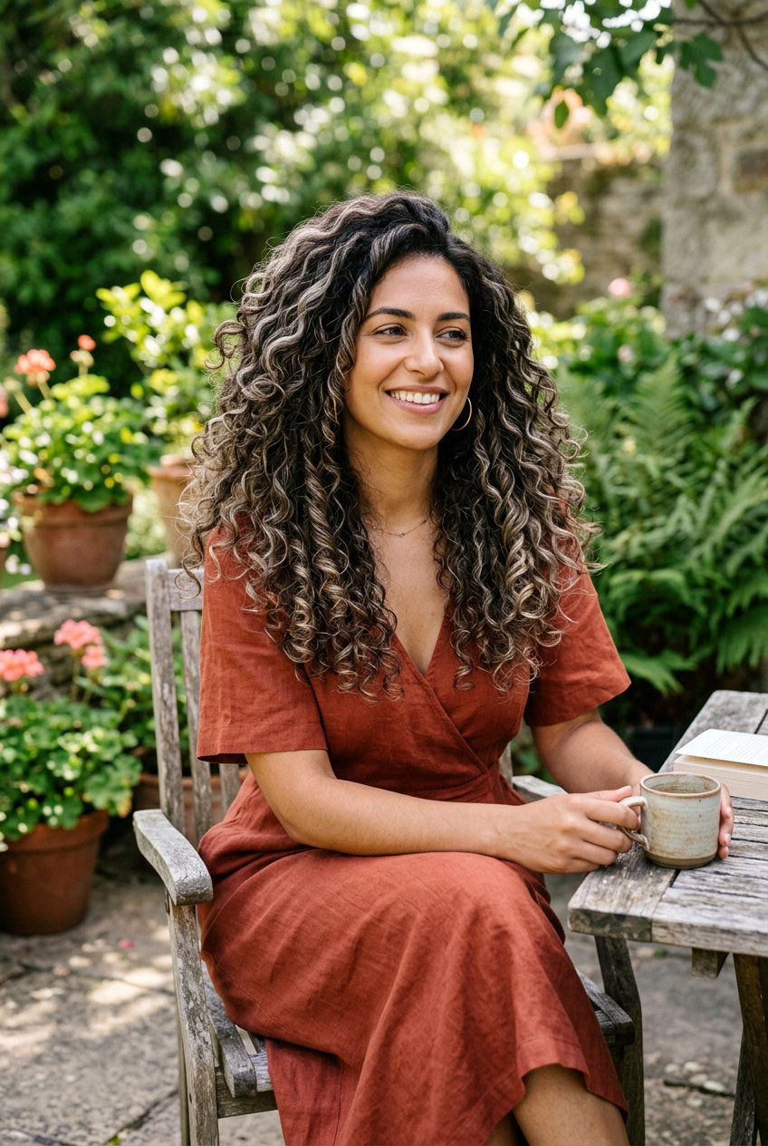 Cool Beige Highlights on Dark Brown Curly Hair - 20 dark brunette with cool beige highlights - 20 dark brunette with cool beige highlights