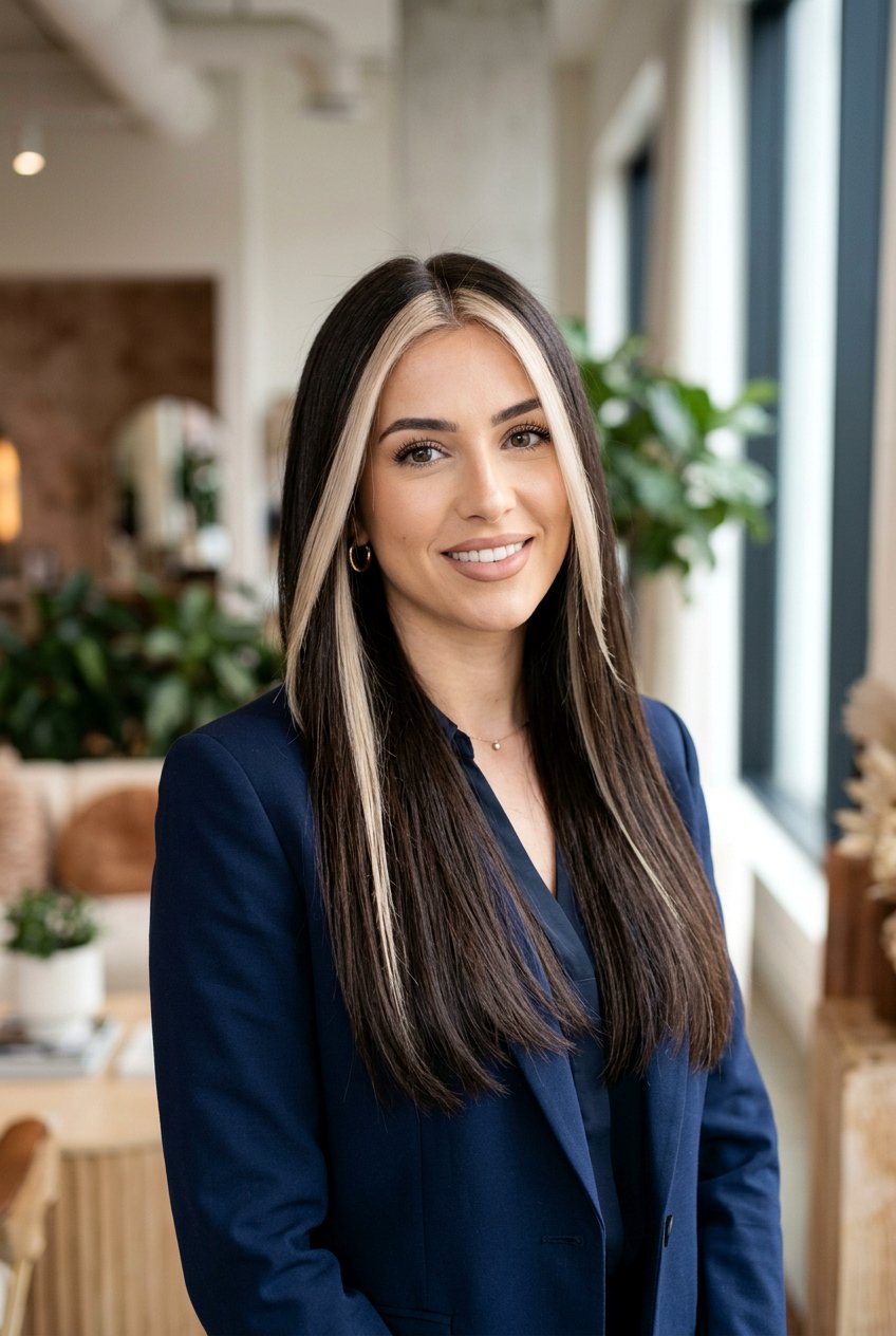 Cool Beige Money Piece on Dark Brunette Hair - 20 dark brunette with cool beige highlights - 20 dark brunette with cool beige highlights