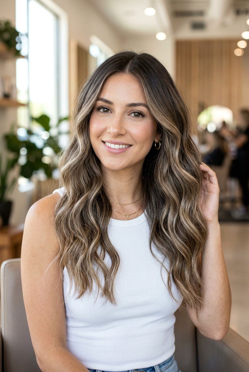 Cool Bronde With Beige Highlights on Dark Brunette - 20 dark brunette with cool beige highlights - 20 dark brunette with cool beige highlights