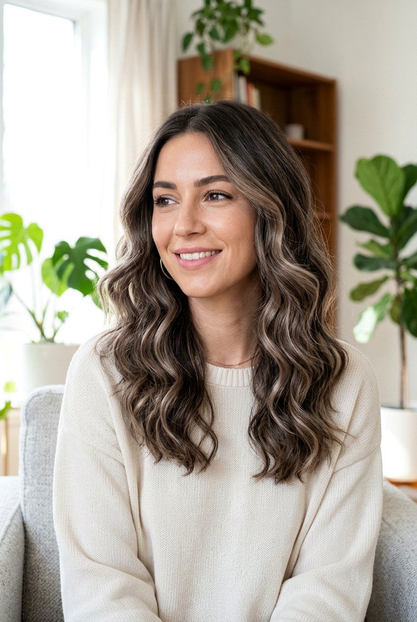 Cool Brunette Balayage On Wavy Hair - 20 low maintenance brunette balayage - 20 low maintenance brunette balayage