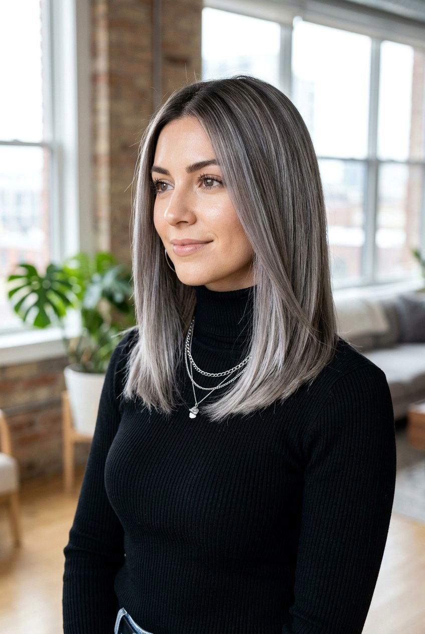 Cool Brunette Hair With Silver Tones - 20 salon brunette refresh ideas - 20 salon brunette refresh ideas