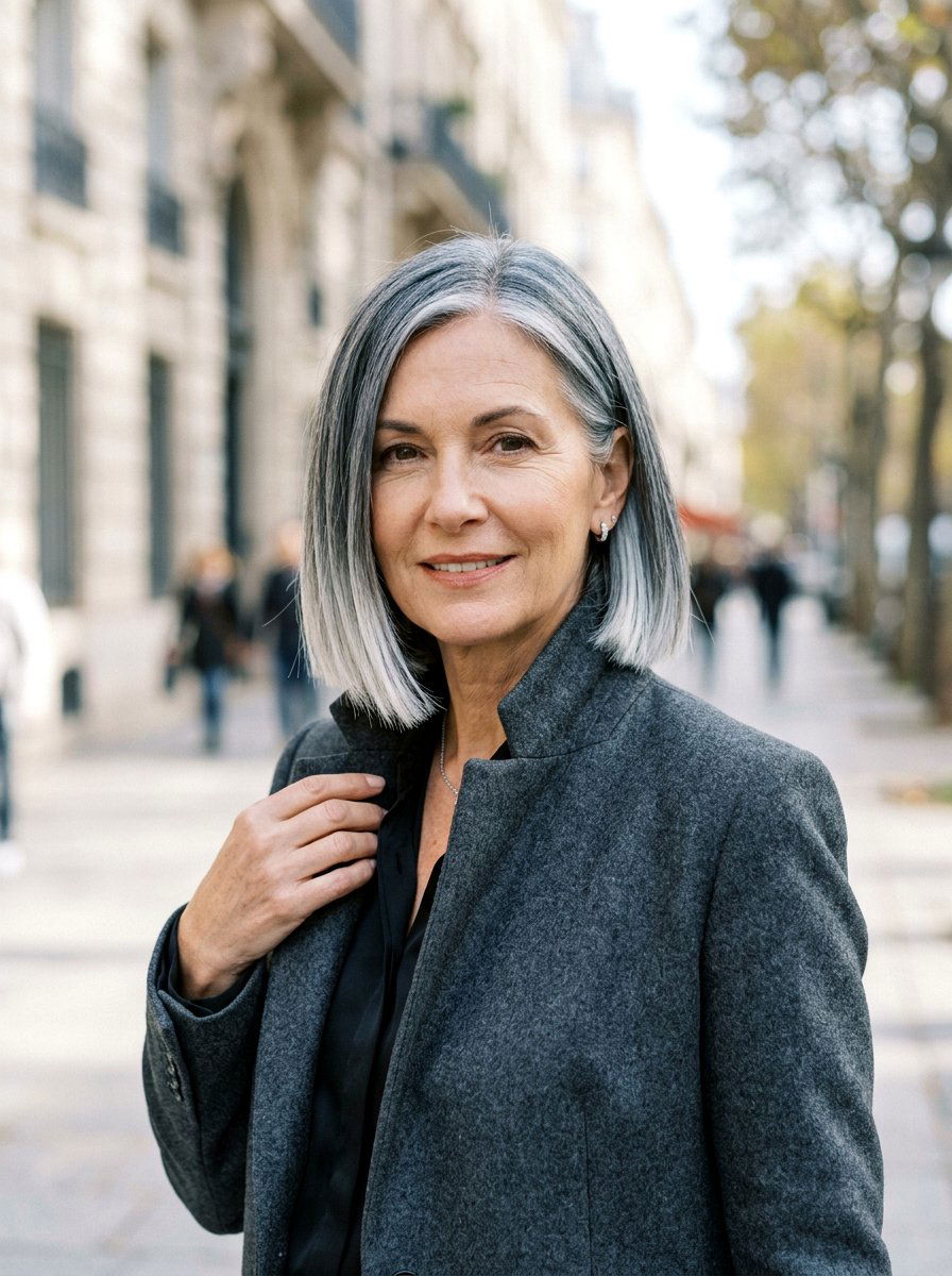 Cool Gray Blend Blunt Bob - 20 dimensional gray blend for mature women - 20 dimensional gray blend for mature women