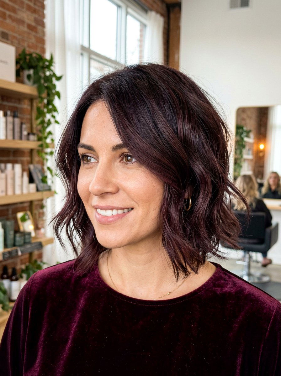 Cool Mahogany Brunette Gloss On Layered Bob - 20 cool tone gloss for brunette hair - 20 cool tone gloss for brunette hair