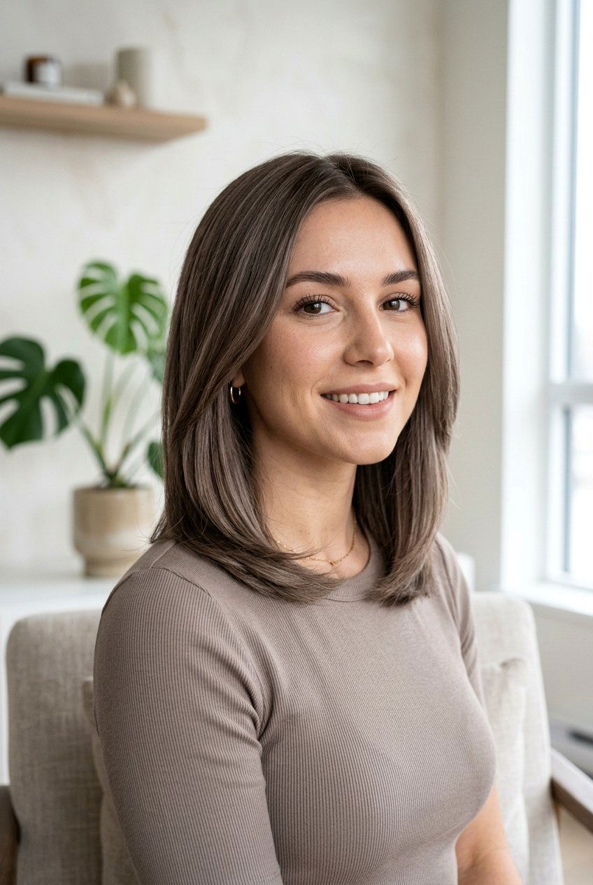 Cool Mushroom Brown Lob With Soft Layers - 20 mushroom brown for cool skin tones - 20 mushroom brown for cool skin tones