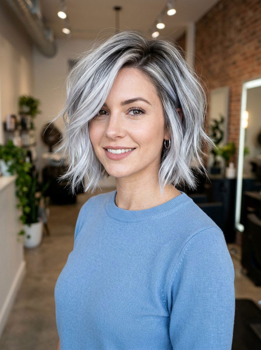 Cool Tone Silver Balayage Layered Bob - 20 silver balayage for layered bob