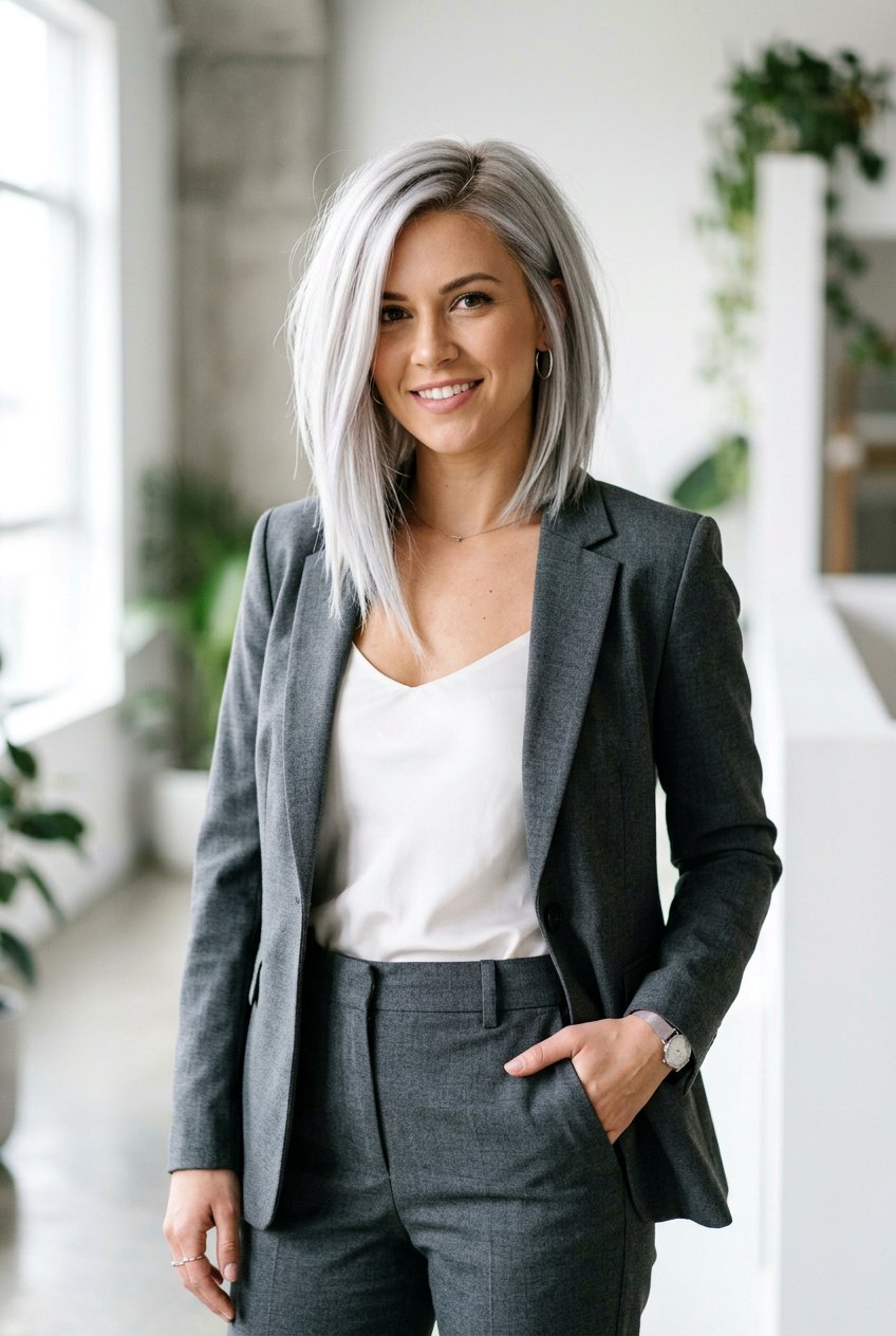 Cool Toned Blonde Asymmetrical Lob - 20 blonde lob balayage ideas - 20 blonde lob balayage ideas