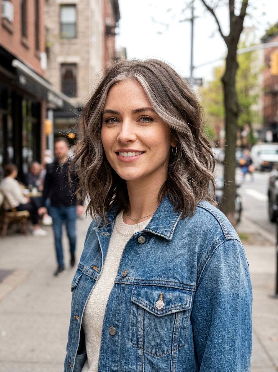 Cool Toned Brown With Silver Face Frame - 20 silver brunette blend hair color - 20 silver brunette blend hair color