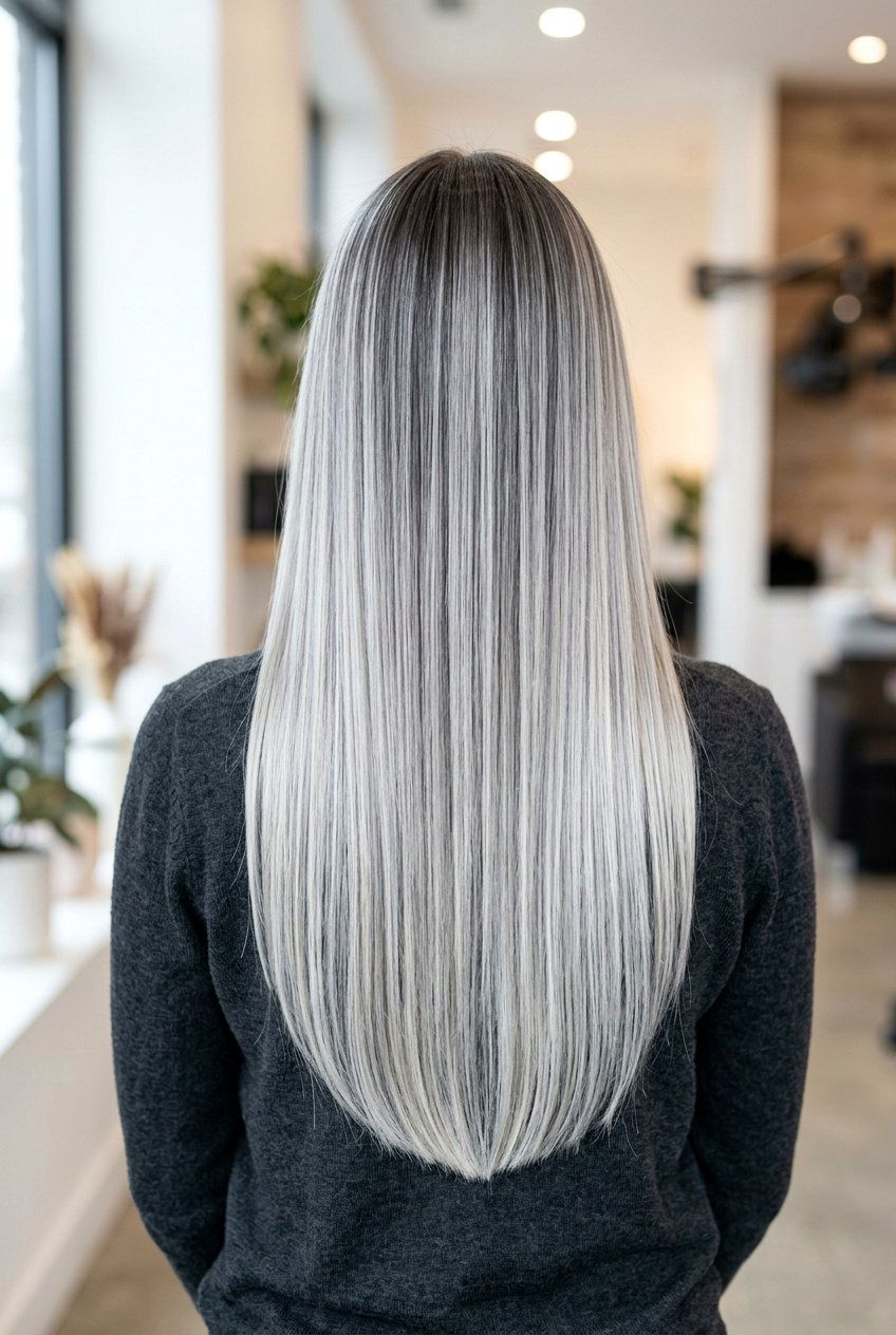 Cool Toned Silver Balayage Straight Hair - 20 silver balayage for dark hair - 20 silver balayage for dark hair
