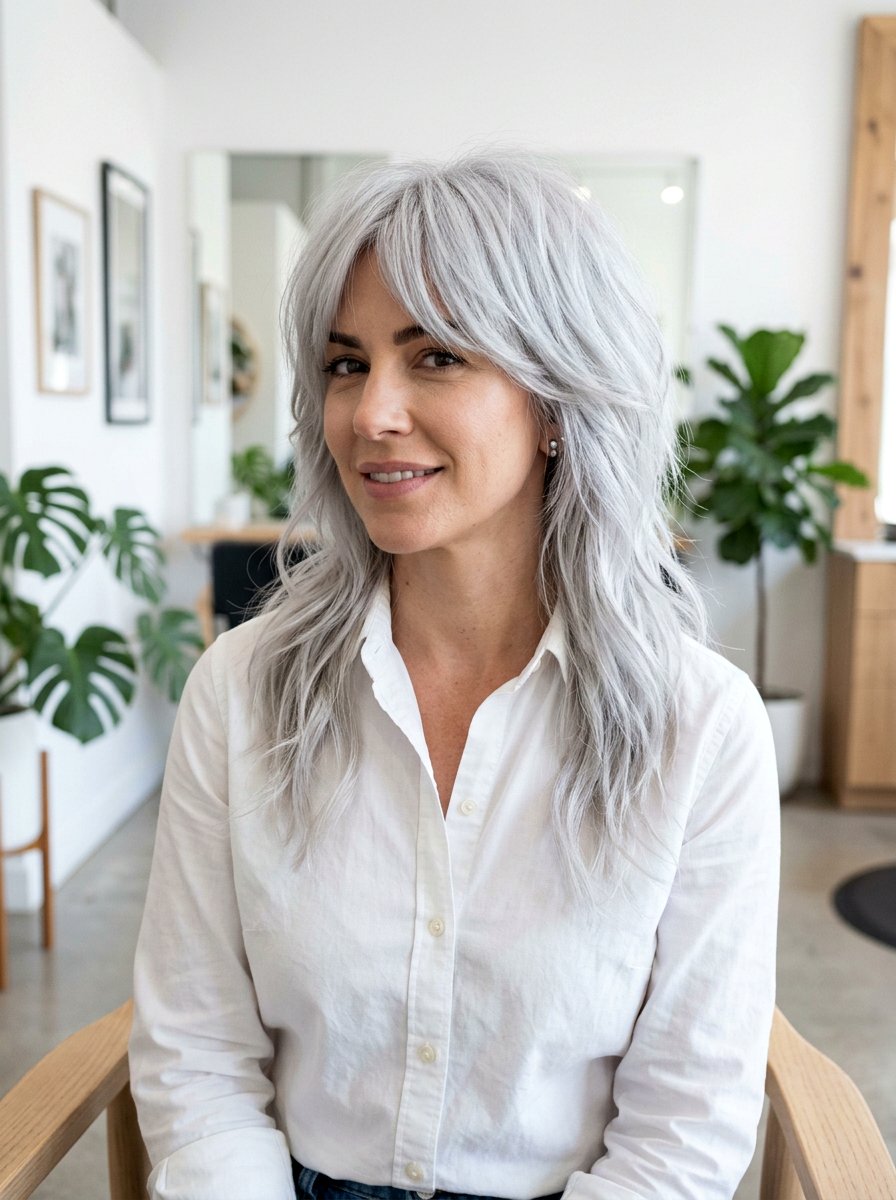 Cool Toned Silver Shag - 20 silver shag hair color ideas - 20 silver shag hair color ideas