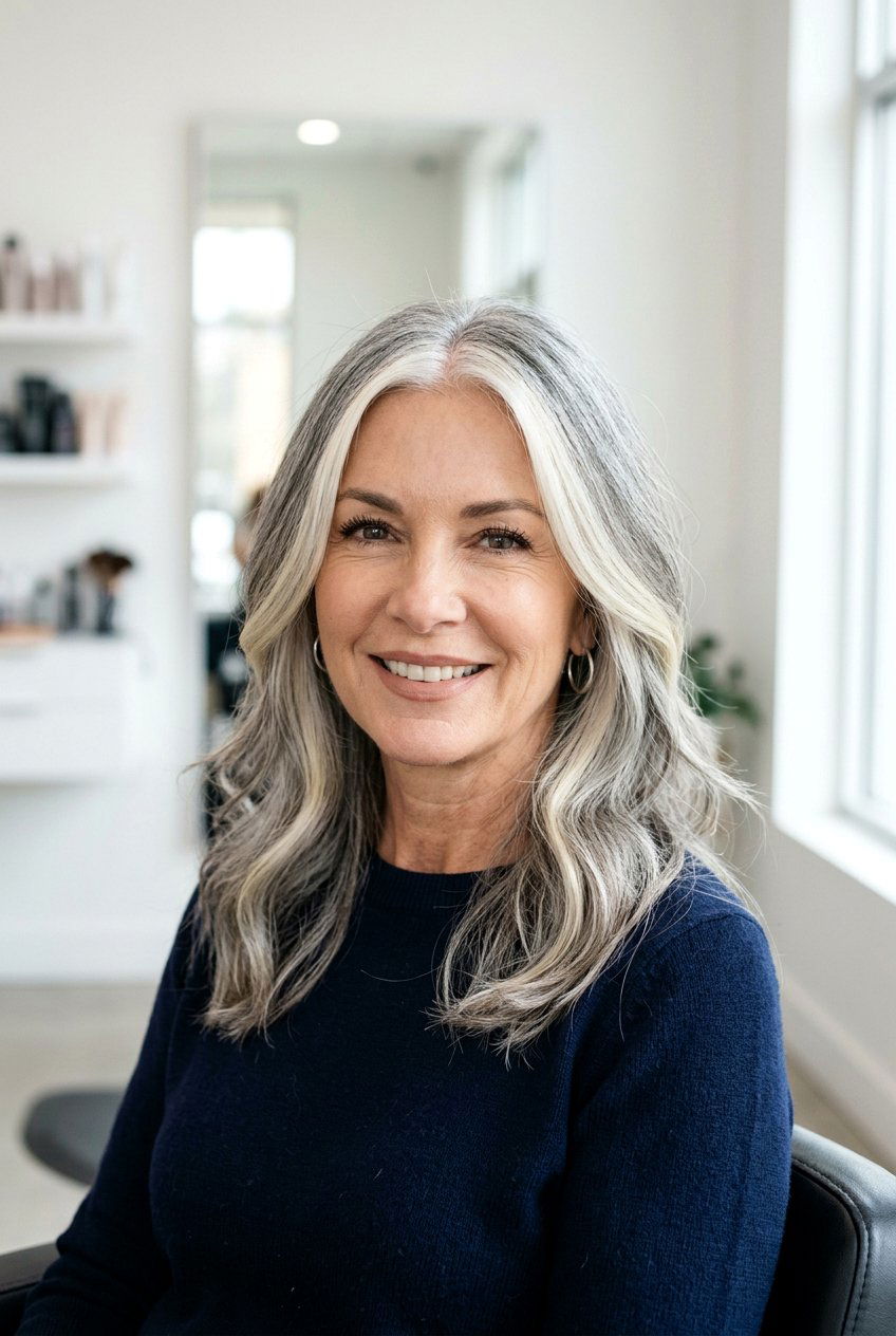 Cool blonde money piece for gray hair - 20 blonde gray blending highlights - 20 blonde gray blending highlights