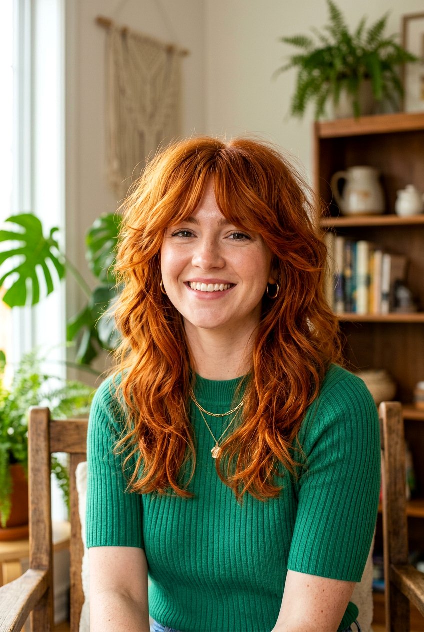 Copper 70s Shag With Curtain Fringe - 20 70s shag with curtain fringe - 20 70s shag with curtain fringe