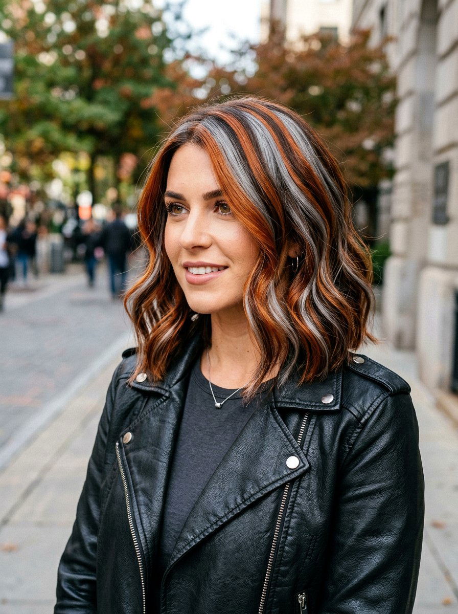 Copper And Gray Chunky Highlights - 20 copper gray blend for mature women - 20 copper gray blend for mature women