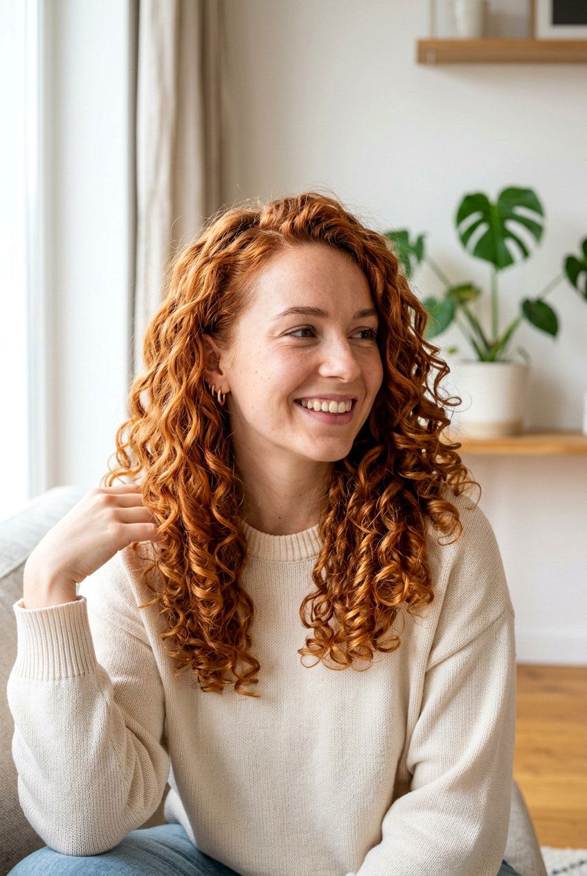 Copper Apricot Tones on Curly Hair - 20 apricot copper hair - 20 apricot copper hair