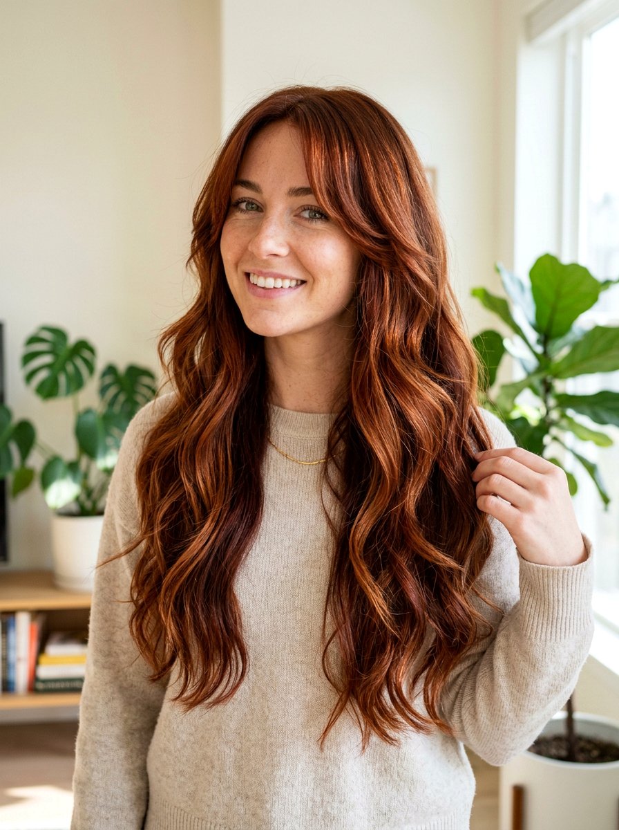 Copper Auburn Long Layered Haircut - 20 dimensional copper for long layers