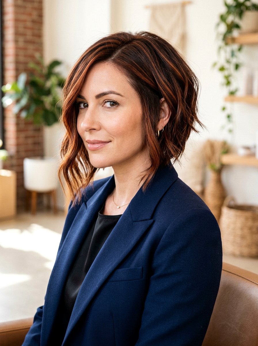 Copper Babylights On Asymmetrical Bob Fine Hair - 20 copper babylights for fine hair women - 20 copper babylights for fine hair women