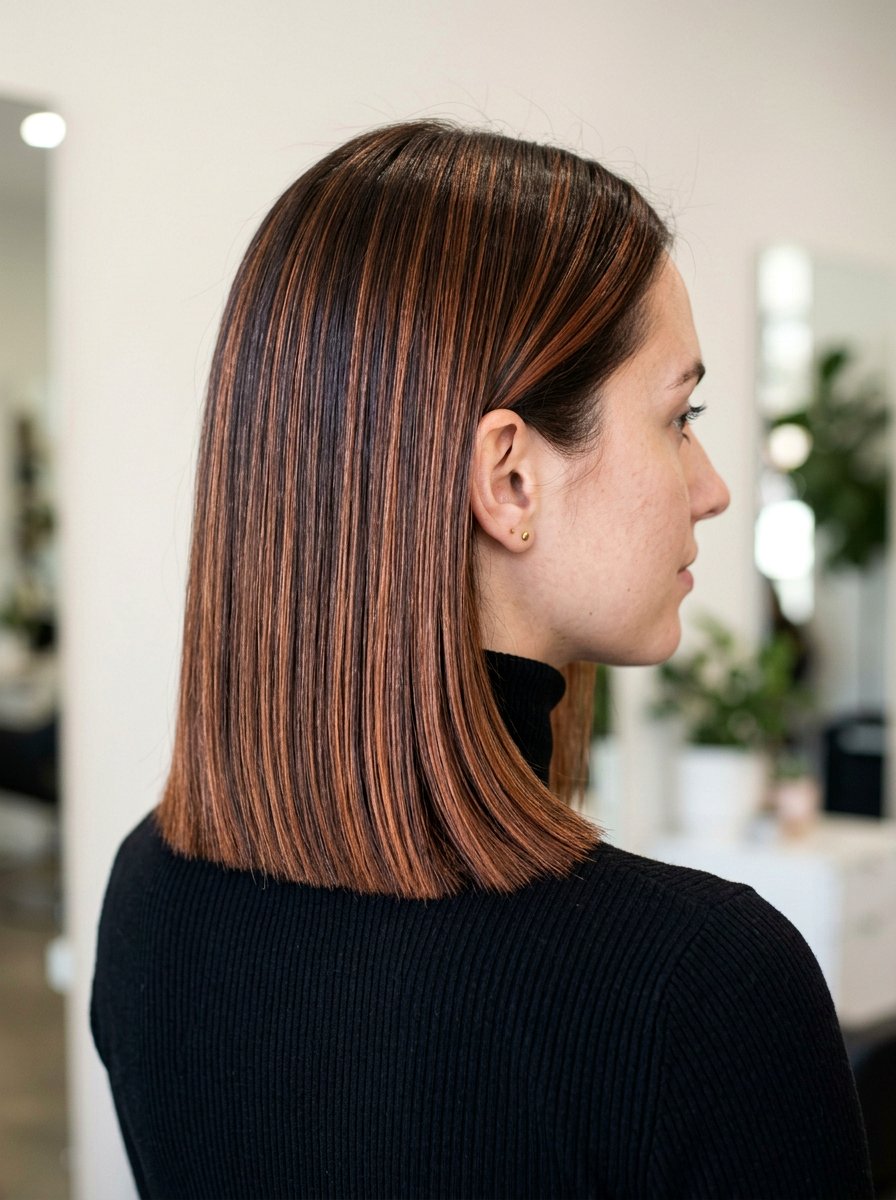 Copper Babylights On Blunt Cut Fine Hair - 20 copper babylights for fine hair women - 20 copper babylights for fine hair women