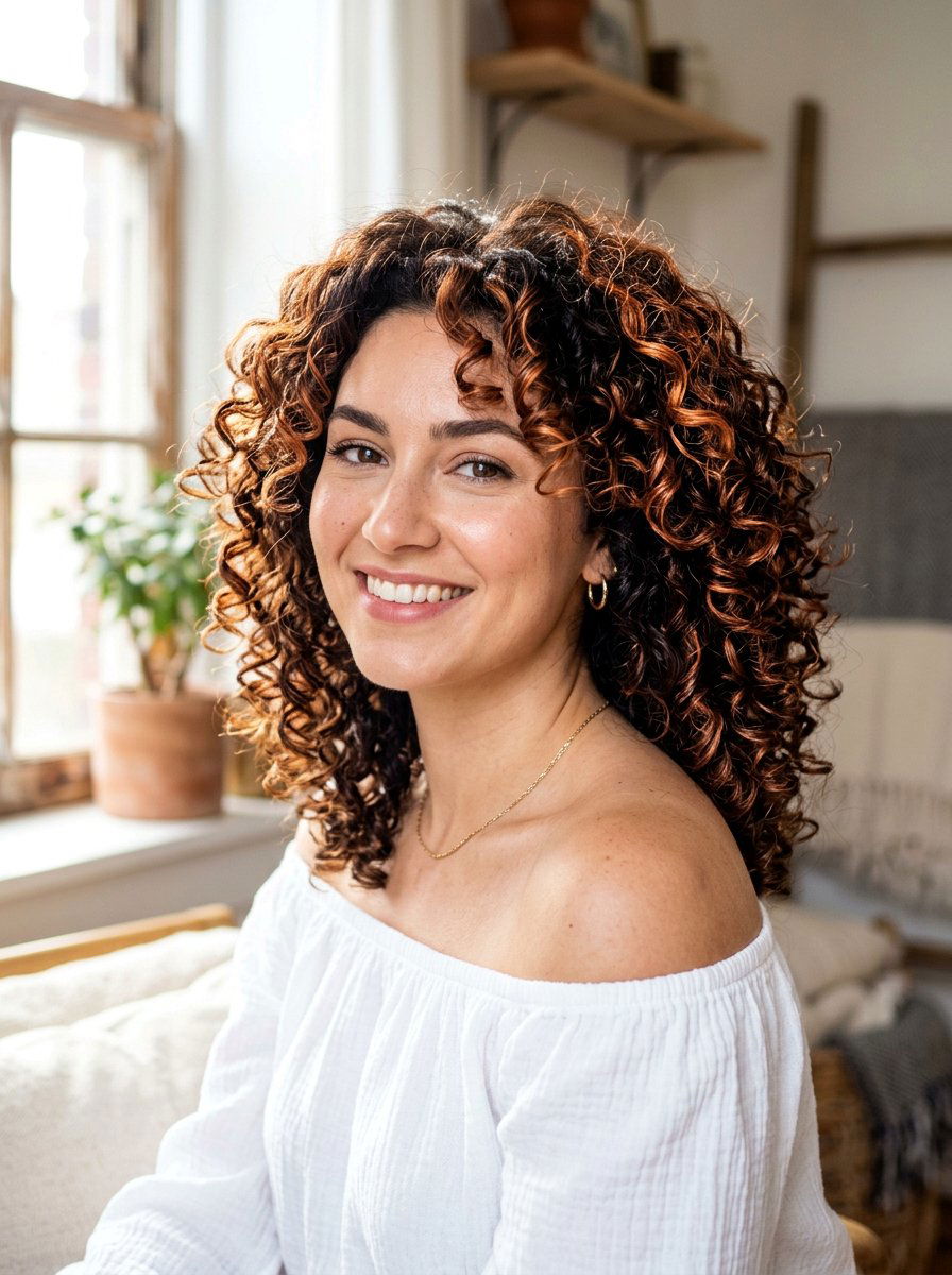 Copper Babylights On Curly Hair - 20 summer copper babylights - 20 summer copper babylights