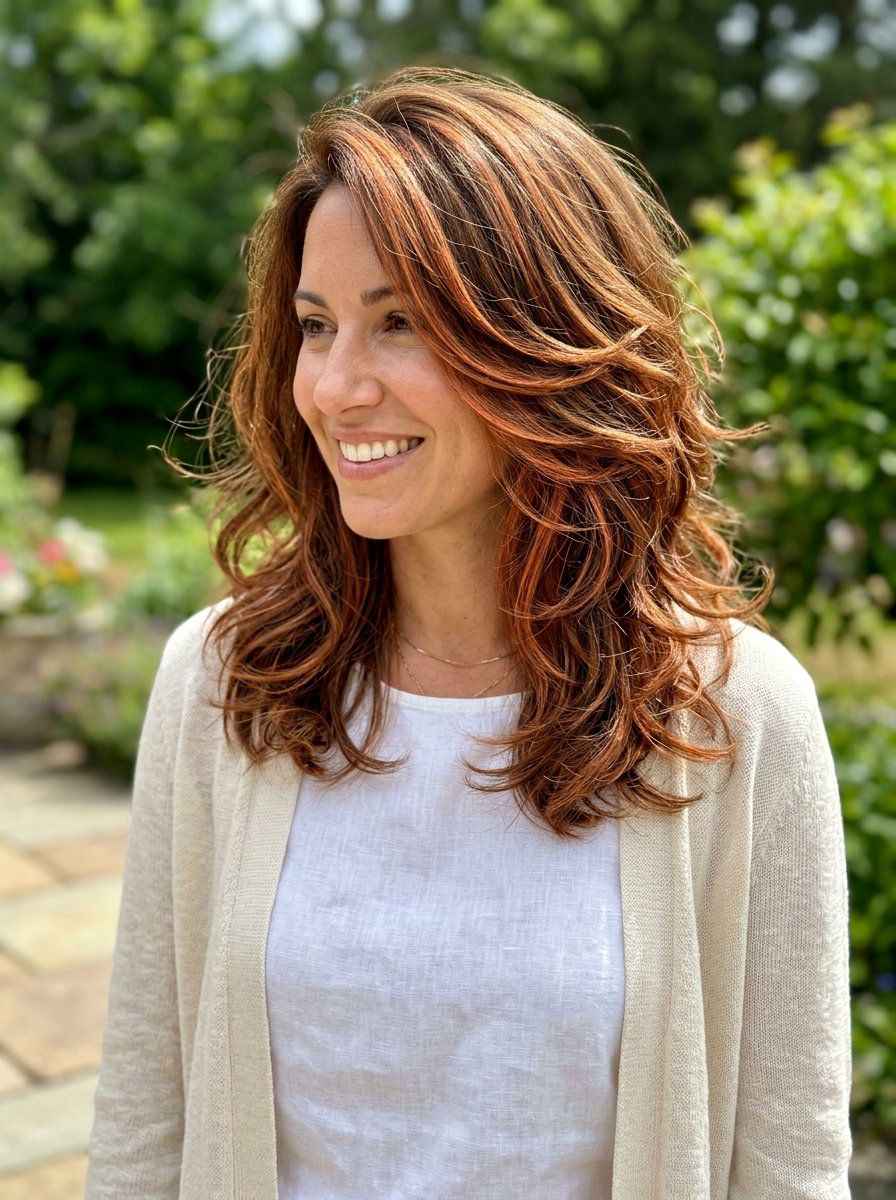 Copper Babylights On Layered Hair - 20 summer copper babylights - 20 summer copper babylights