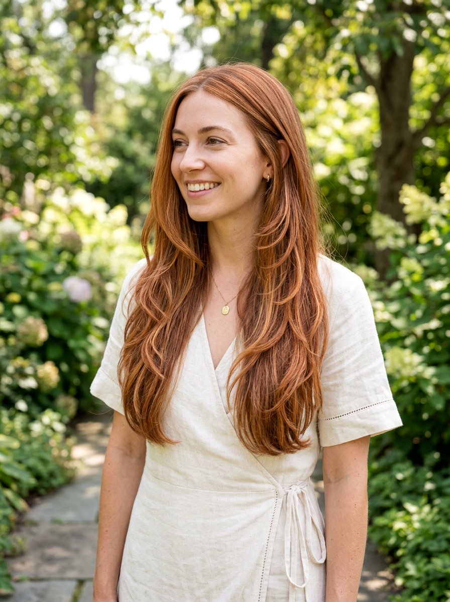 Copper Babylights On Long Layers Fine Hair - 20 copper babylights for fine hair women - 20 copper babylights for fine hair women