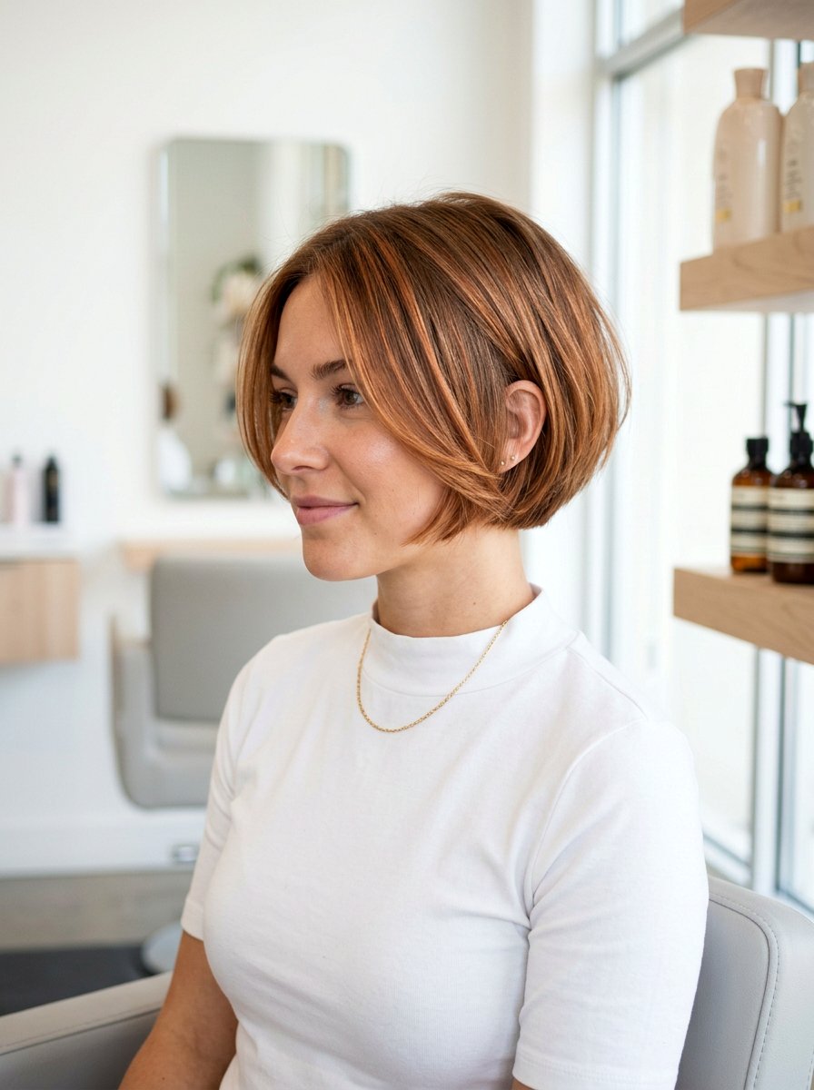 Copper Babylights On Micro Bob Fine Hair - 20 copper babylights for fine hair women - 20 copper babylights for fine hair women