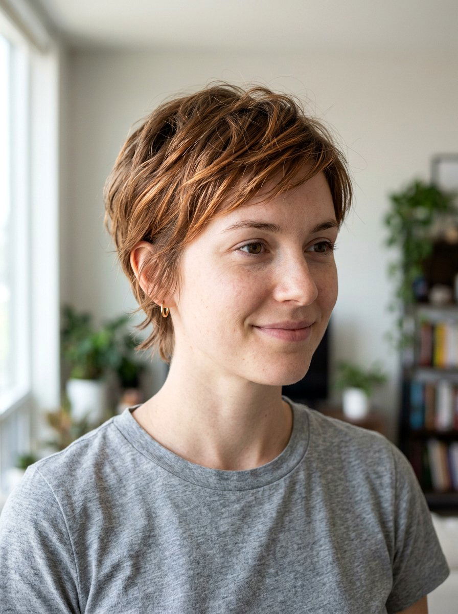 Copper Babylights On Pixie Cut Fine Hair - 20 copper babylights for fine hair women - 20 copper babylights for fine hair women