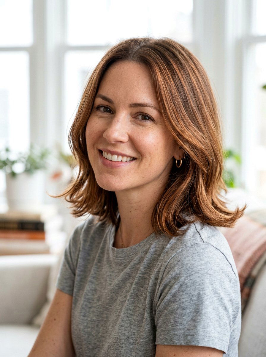 Copper Babylights On Shoulder Length Fine Hair - 20 copper babylights for fine hair women - 20 copper babylights for fine hair women