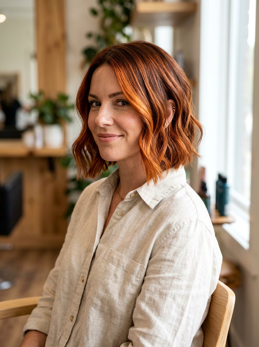 Copper Balayage A Line Bob - 20 copper bob hair color ideas - 20 copper bob hair color ideas