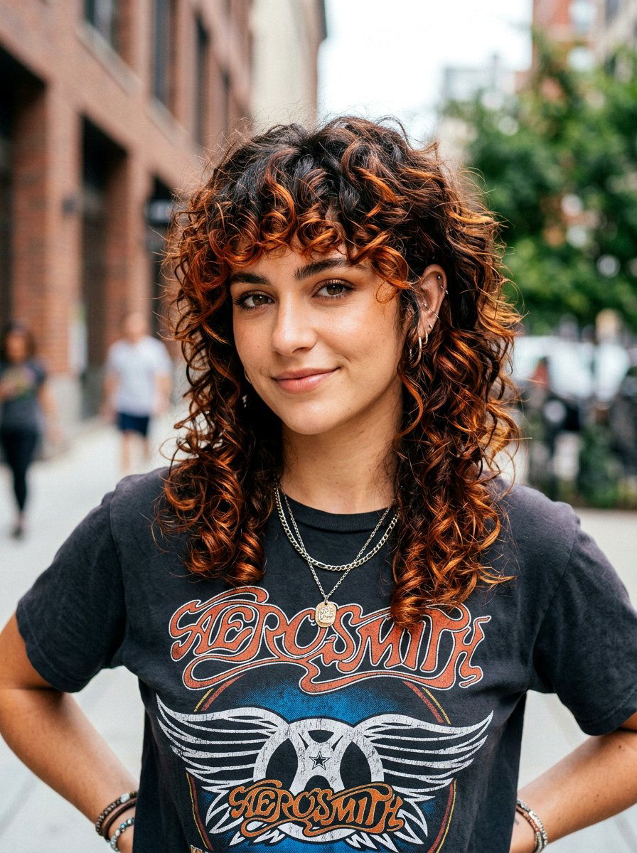 Copper Balayage Curly Wolf Cut - 20 copper balayage for curly shag - 20 copper balayage for curly shag