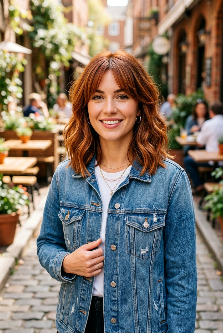 Copper Balayage Lob With Curtain Bangs - 20 copper balayage with curtain bangs - 20 copper balayage with curtain bangs