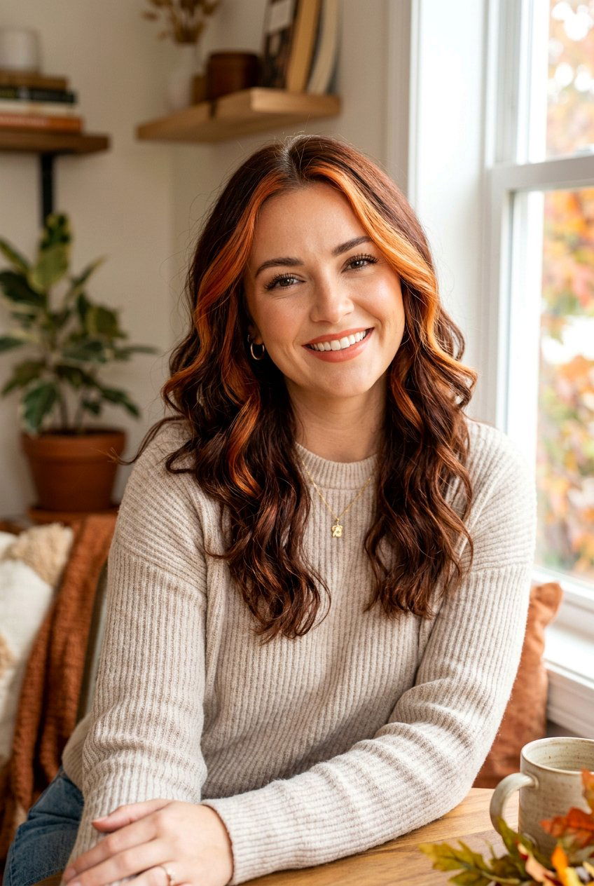 Copper Balayage Money Piece Around The Face - 20 fall copper balayage - 20 fall copper balayage